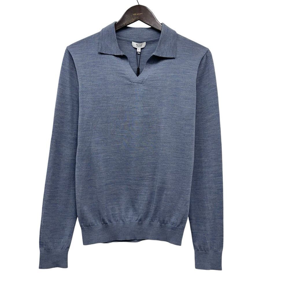 Reiss Men's Blue Collared V-Neck Sweater